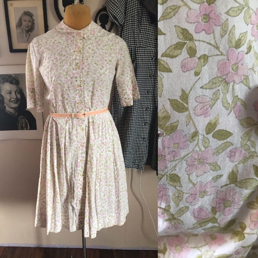 Vintage 1950’s pink floral shirtwaist dress